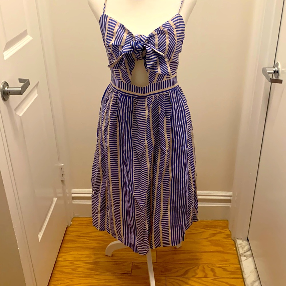 LUSH World Wonder Blue Striped Tie-Front Midi Dress